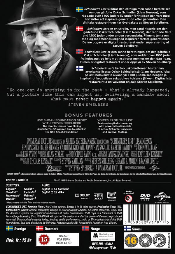 Schindler's list / 20th anniversary ed. (2 DVD)