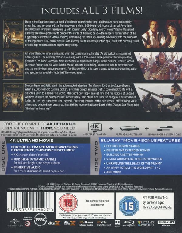 Mumien 1-3 collection (3 4K Ultra HD + 3 Blu-ray)