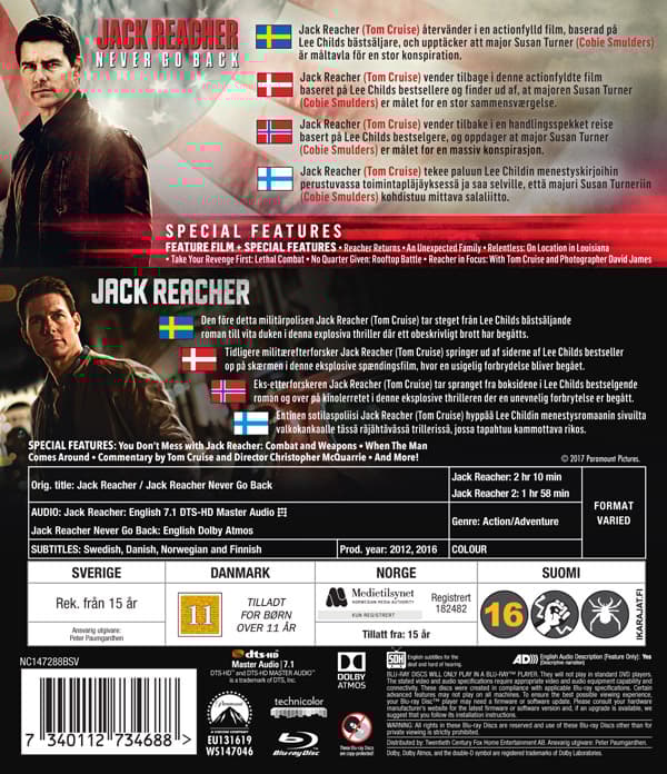 Jack Reacher 1+2 (2 Blu-ray)