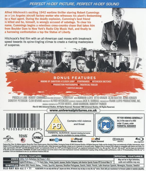 Hitchcock / Sabotör (Blu-ray)