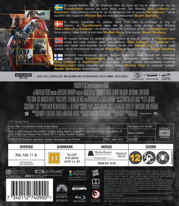 Transformers 3 - Dark of the moon (4K Ultra HD + Blu-ray)