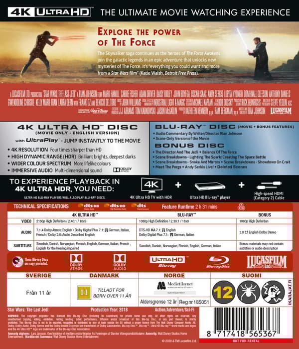 Star Wars 8 - The last Jedi (4K Ultra HD + 2 Blu-ray)