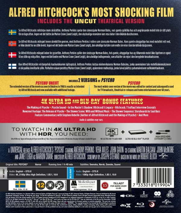 Hitchcock / Psycho (1960) (4K Ultra HD + Blu-ray)