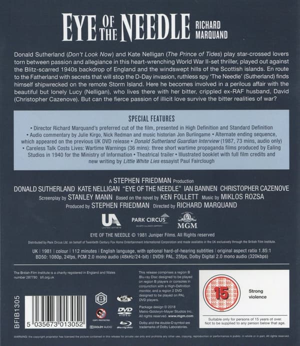 Nålens öga (Ej svensk text) (Blu-ray + DVD)