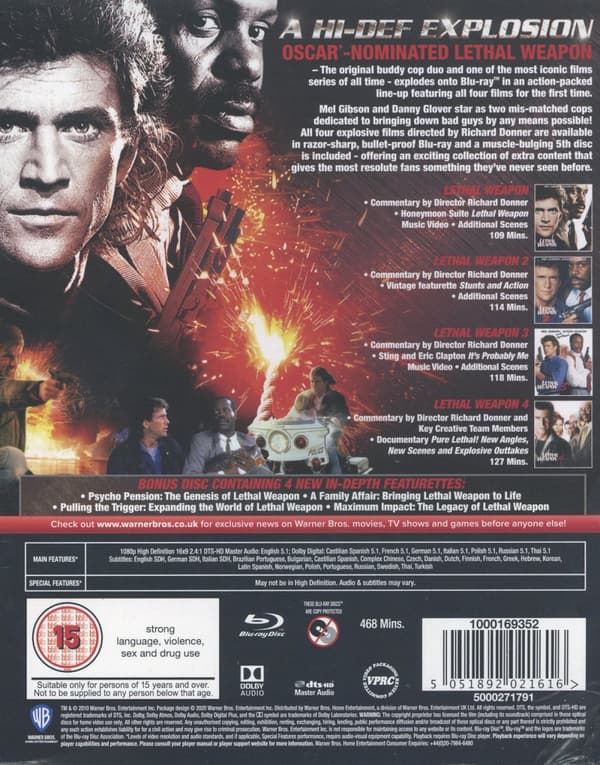 Dödligt vapen 1-4 (5 Blu-ray)