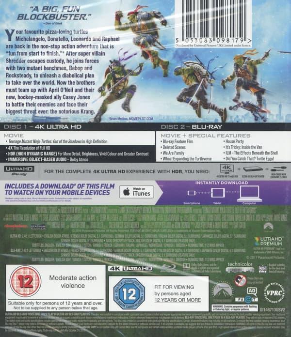 Teenage Mutant Ninja Turtles 2 - Out of the ... (4K Ultra HD + Blu-ray)