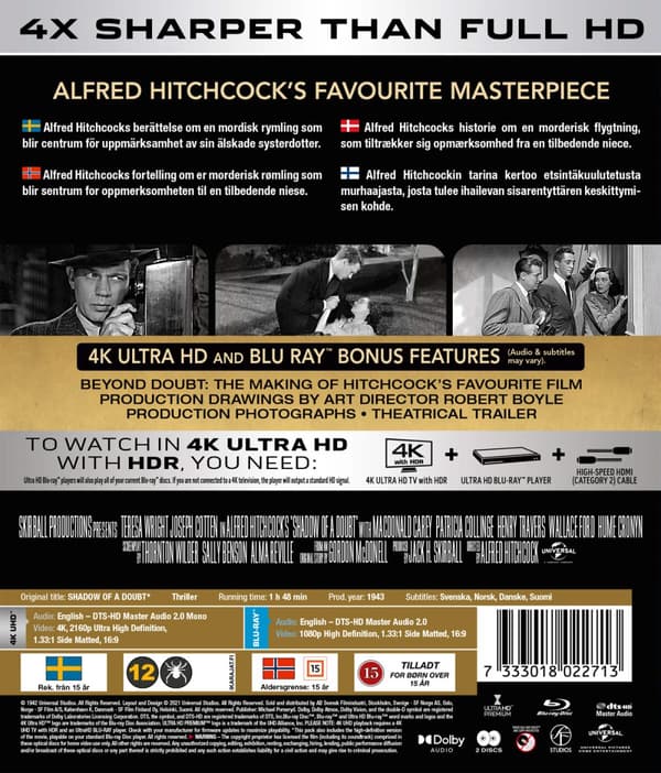 Hitchcock / Skuggan av ett tvivel (4K Ultra HD + Blu-ray)