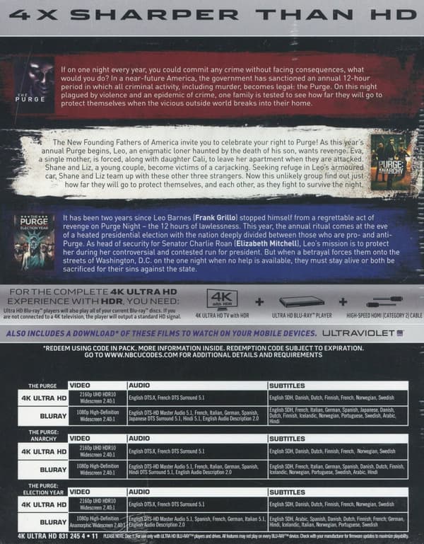 The Purge 3 Movie Collection (3 4K Ultra HD + 3 Blu-ray)