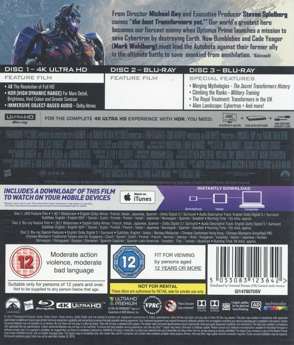 Transformers 5 - The last knight (4K Ultra HD + 2 Blu-ray)