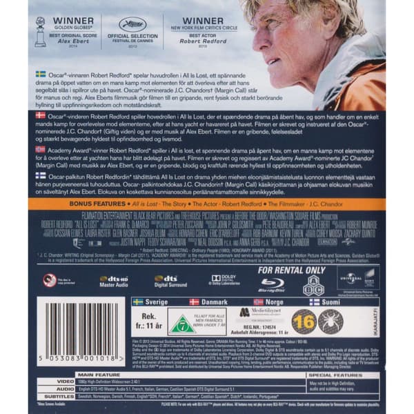All is Lost Blu-Ray Rental Copy (Brugt)