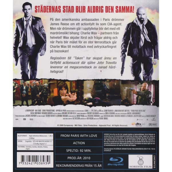 From Paris With Love Blu-Ray (Brukt)