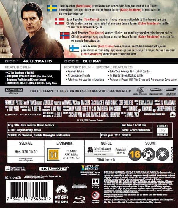 Jack Reacher 2 - Never go back (4K Ultra HD + Blu-ray)