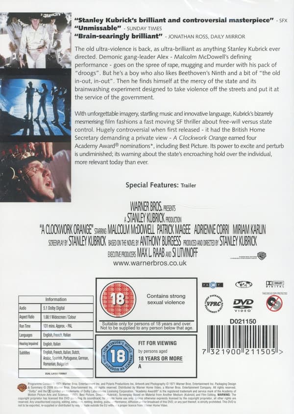A Clockwork Orange (Ej svensk text) (DVD)