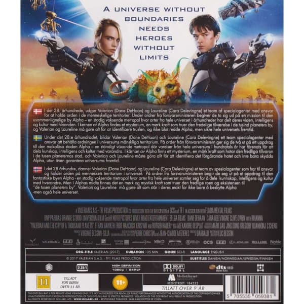 Valerian and the City of a Thousand Planets Blu-Ray (Brugt)