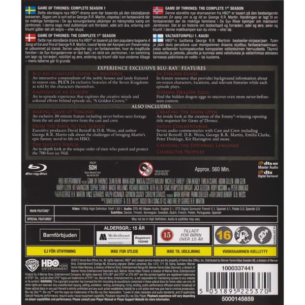 Game of Thrones The Complete First Season Blu-Ray (Brugt)