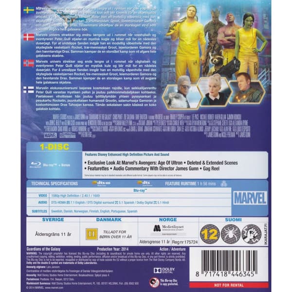 Guardians of the Galaxy Blu-Ray (Brukt)