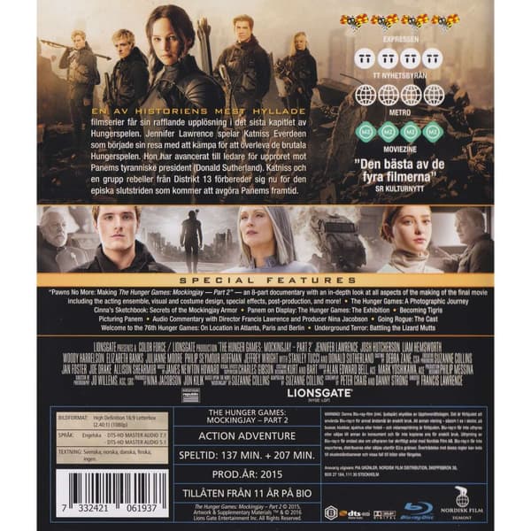 The Hunger Games Mockingjay Part 2 Blu-Ray (Brukt)