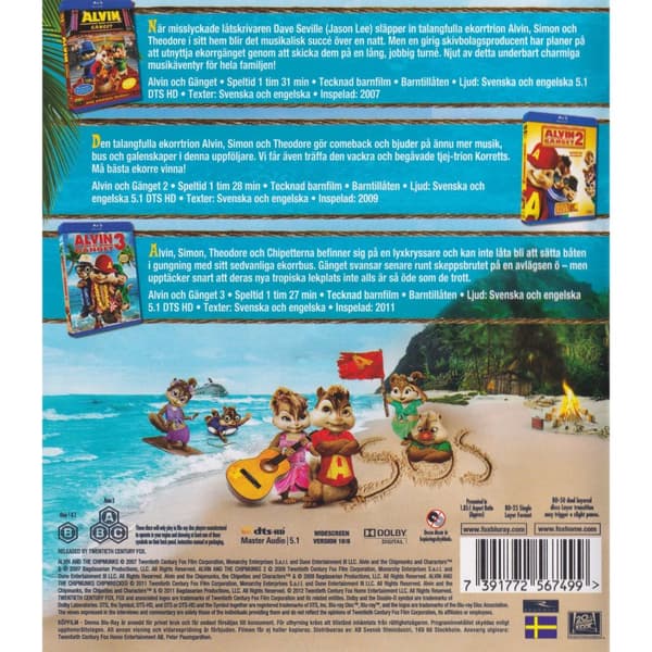 Alvin och Gänget 1,2 & 3 Blu-Ray (Brugt)