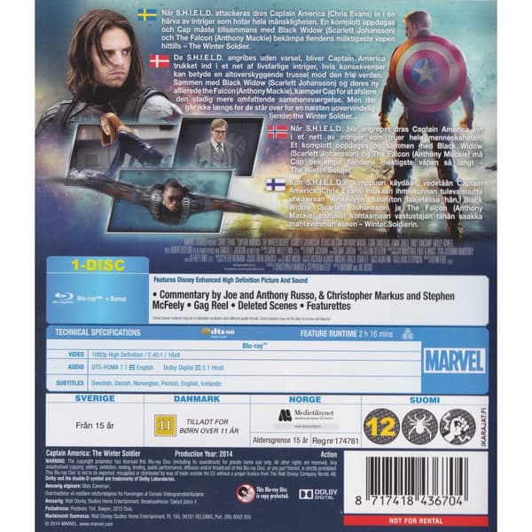 Captain America The Winter Soldier Blu-Ray (Käytetty)