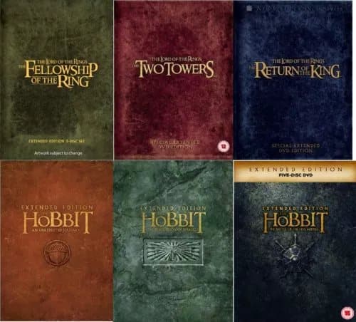 LORD OF THE RINGS AND HOBBIT TRILOGY EXTENDED EDITION DVD 6 MOVIE COLLECTION R2 Region 2 (Brand New)