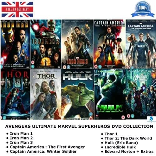 Avengers -Ultimate Marvel Comic Heroes All 10 Movies Complete Collection DVD Region 2 (Brand New)