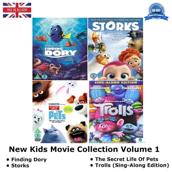 KIDS MOVIES Vol. 1 Finding Dory, Storks, Trolls, Secret Life.. R2 DVD Region 2 (Brand New)