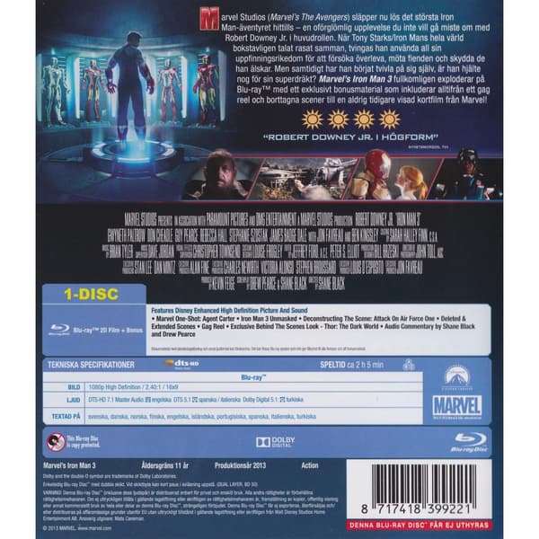 Iron Man 3 Blu-Ray (Begagnad)