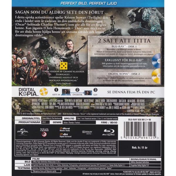 Snow White & The Huntsman Blu-Ray (Begagnad)