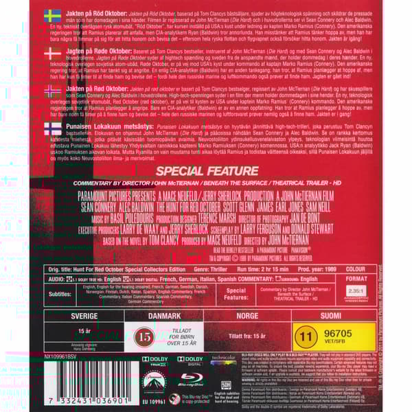 The Hunt for Red October Blu-Ray (Brukt)