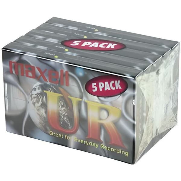 Paket med 5 Maxell 90 minuters ljudkassetter - Normal typ/ferric position (typ I)