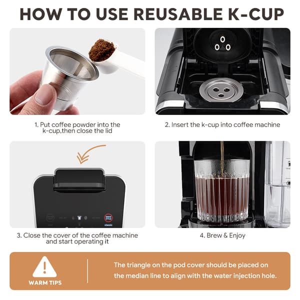 INF K Cups uudelleenkäytettävät kahvityynyt Ninja Dual Brew -kahvikoneeseen black spoon