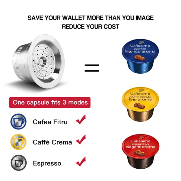 INF Kaffekapslar Cafissimo Kapslar Påfyllningsbara kaffekapslar Hållare Filter Silver