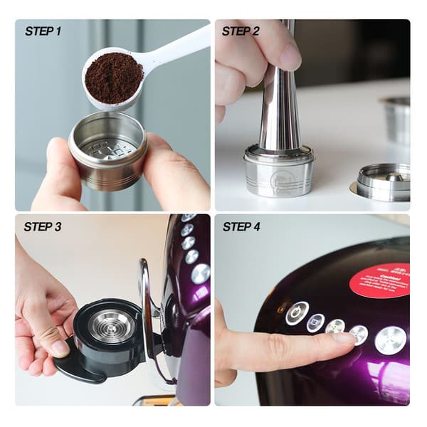 INF Kaffekapslar Cafissimo Kapslar Påfyllningsbara kaffekapslar Hållare Filter Silver