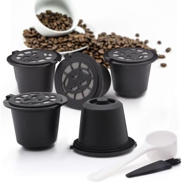 Återanvändbara Nespresso-kaffekapslar, med sked, borste, påfyllningsbara svarta kaffekapslar, med F