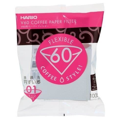 Hario V60-01 Set med 100 papperskaffefilter Misarashi Vit