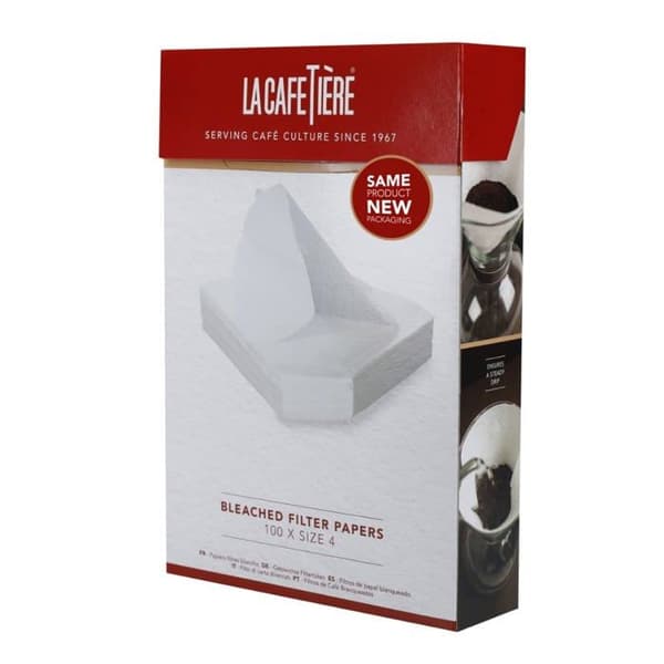 La cafetiere kaffefilter för engångsbruk - LCPAPFILB - Set med 100 blekta kaffefilter, storlek 4, presentförpackning