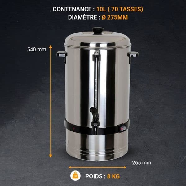 Perkolator 15 Liter - L2G - Kromat Stål - Droppfri Krane - Nivåindikator - 100 Koppar