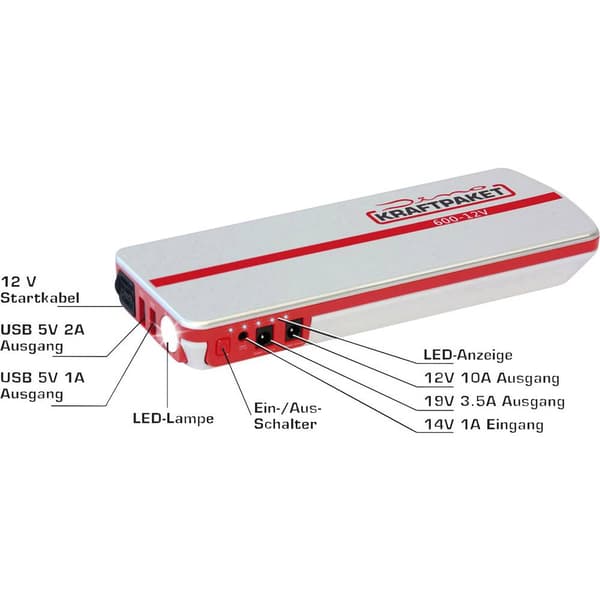 Dino KRAFTPAKET Starthjälpsystem 136102 Startström (12 V): 300 A 12 V-utgång 2x, USB-uttag 2x, Polaritetsskyddad Elektr