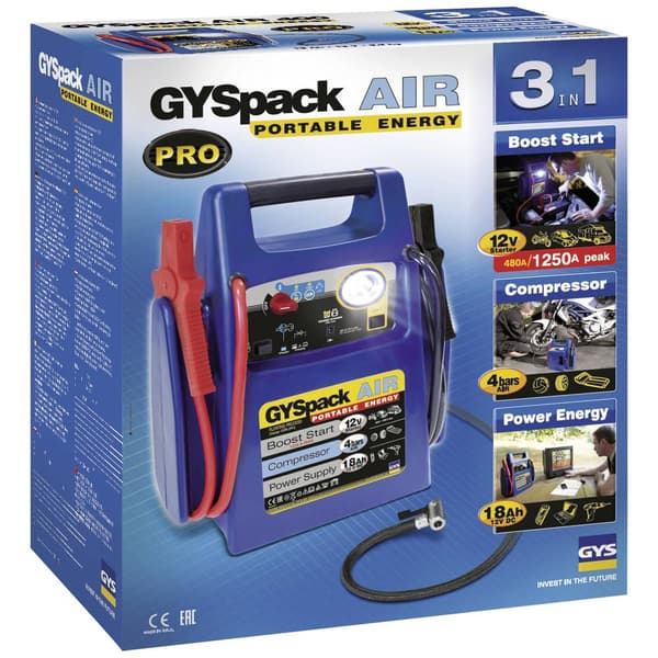 GYS Starthjälpsystem Gyspack Air 3in1 026322 Startström (12 V): 480 A Spänningsomvandlare 230 V, Kompressor, Polaritets