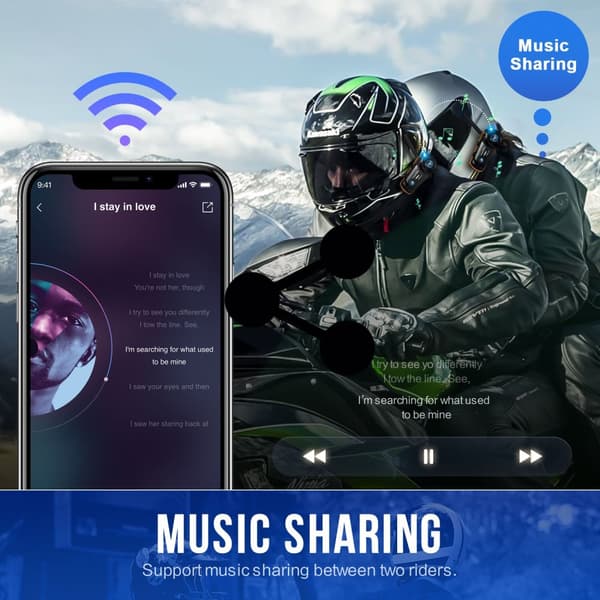 Motorcykelhjelm Intercom Headset, Bluetooth 50, Musik Deling