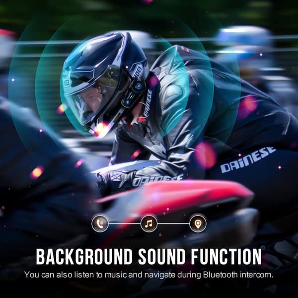 Motorcykelhjelm Intercom Headset, Bluetooth 50, Musik Deling