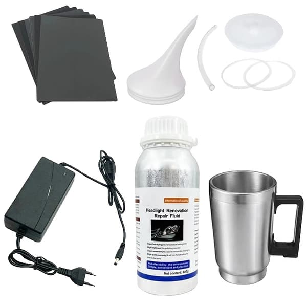 Auton ajovalojen kunnostus, polymeerikorjausneste, naarmunpoistoaine, ajovalojen korjaussarja headlight repair kit