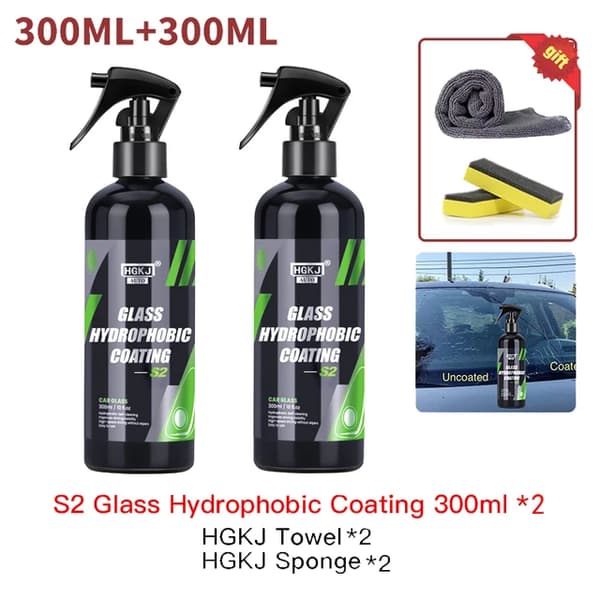 Bilglasbelægning, hydrofobisk spray, regnafvisende, S2-300ml X2stk