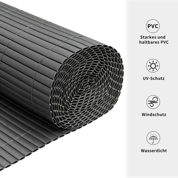 Rootz PVC Privacy Mat - Privacy Screen - Parvekekilpi - Terassikatto - Puutarhasuoja - Vaihtoehtoinen aita - Ulkoverho - Harmaa - 120x300 cm
