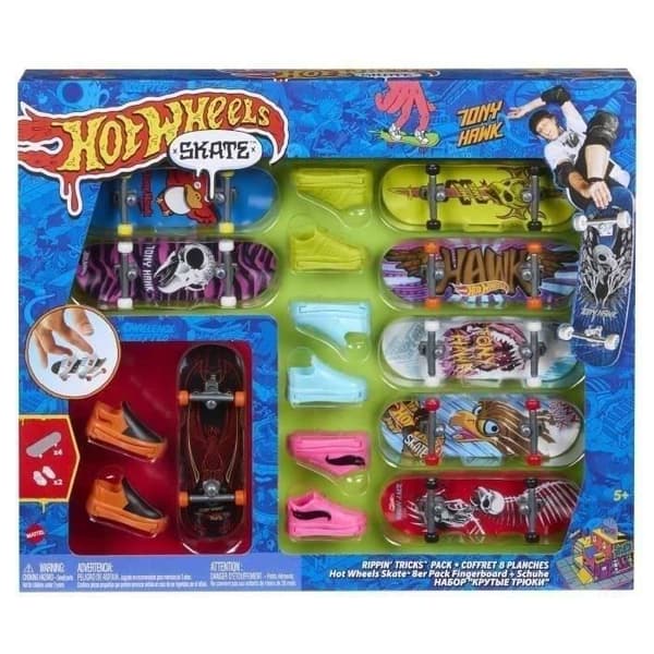Tony Hawk Fingerskate Pack - Box med 8 brädor - HOT WHEELS - Flerfärgad