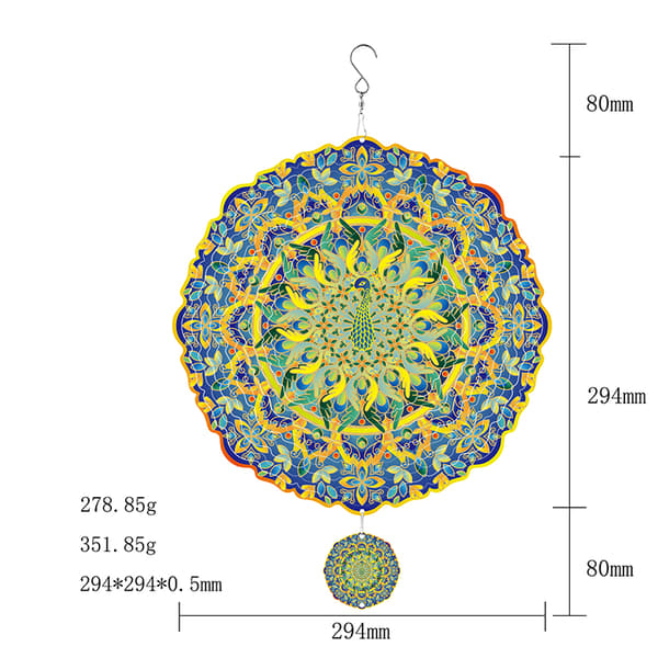 INF 3D Roterende Mandala Vindspil - Påfugledesign