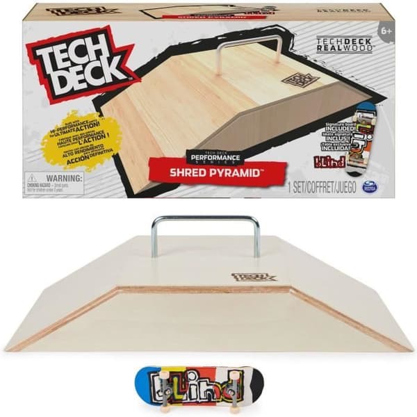 Tech Deck Shred Pyramid - SPIN MASTER - Ramp av trä för fingerboard-skateboard - Kit med tillbehör