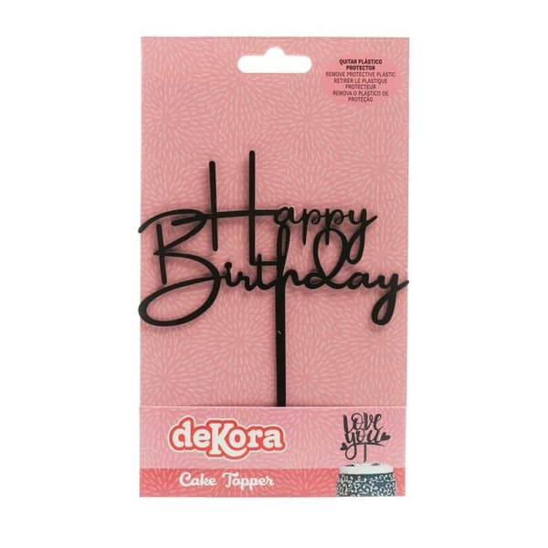 Dekora - 354136 - Tårtdekoration för Födelsedag - Tårtdekoration Grattis på Födelsedagen Svart - Mått: 12x12,5 cm