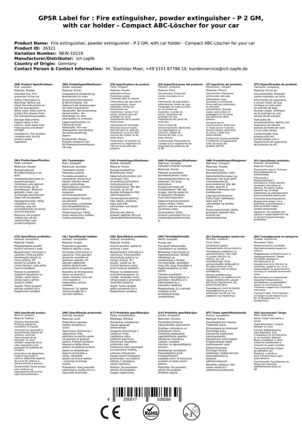 Jauhesammutin - P 2 GM compl. ajoneuvon pidikkeellä