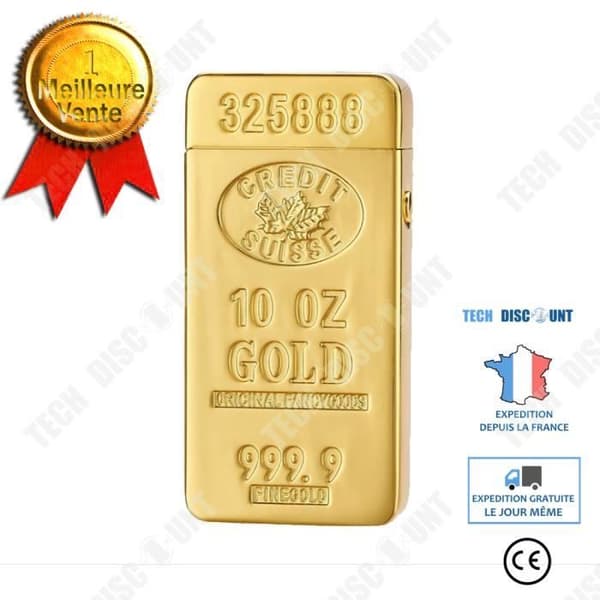 TD® Electric Arc Lighter Flameless USB Uppladdningsbar Anti Wind Creative Golden Brick Double Burner Lighter, guld
